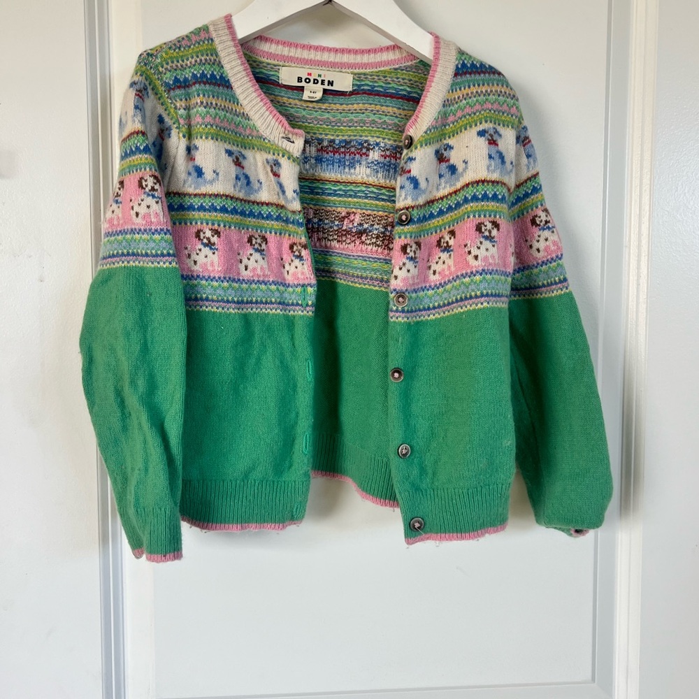 Mini Boden Multicolor Fair Isle Knit Cardigan with Pink Trim